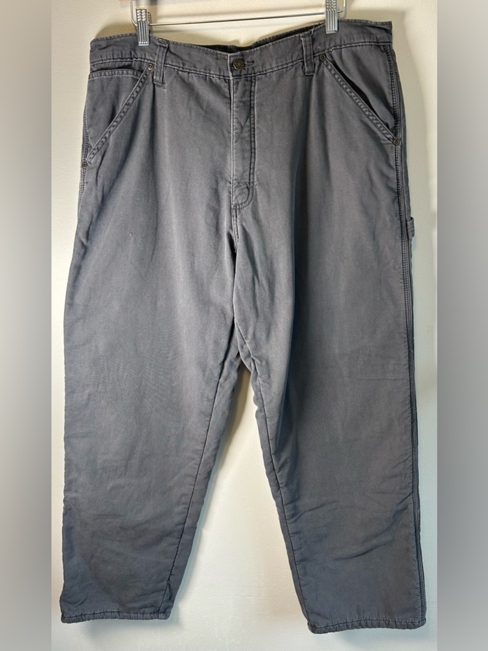 Wrangler Men’s Work Pants Size 36X30 Carpenter Canvas Fleece Lined Wide Leg